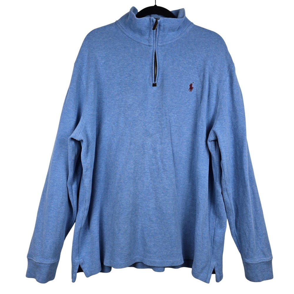 Polo Ralph Lauren Mens XXL Light Blue Cotton Quarter Zip Pullover Sweater Pony
